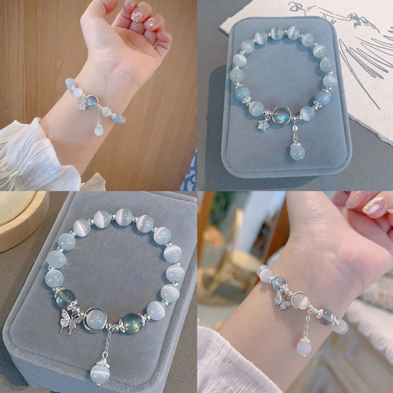 Imitation Opal Crystal Beaded Bracelet Fashion Light Luxury Elastic Bangle Simple Wrist Chain For Girl Women Jewelry Accessories