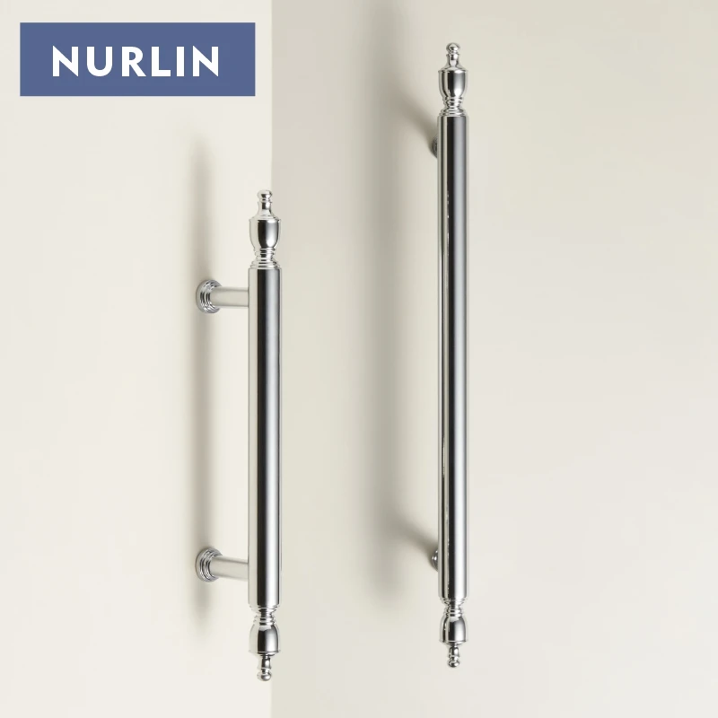 Nurlin Solid Brass French Bright Chrom Bright Gold Luxury Cloakroom Wardrobe Handles Cabinet Shoe Cabinet Knobs Bars Crown