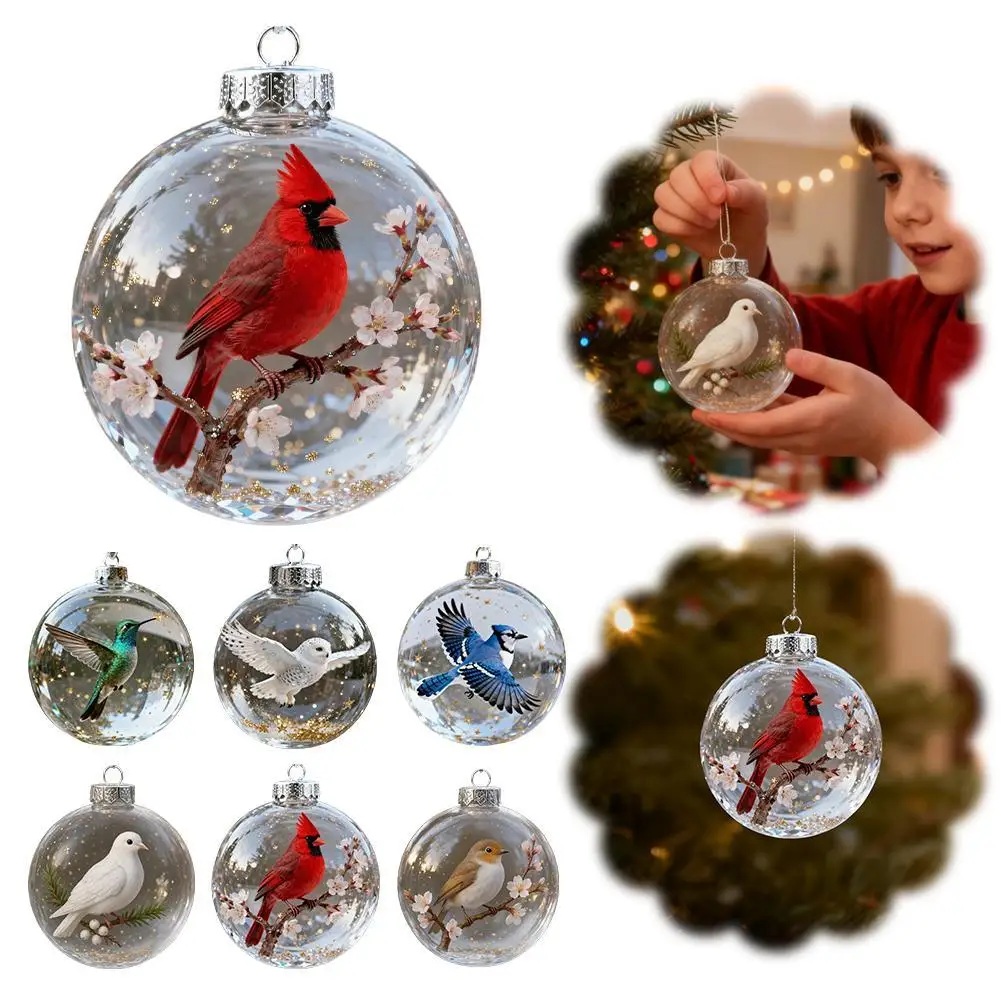 

Christmas Clear Ball Ornaments Natures Birds Crystals Glass Set Hanging For Decor Set Xmas Tree Holiday Party Home Decoration