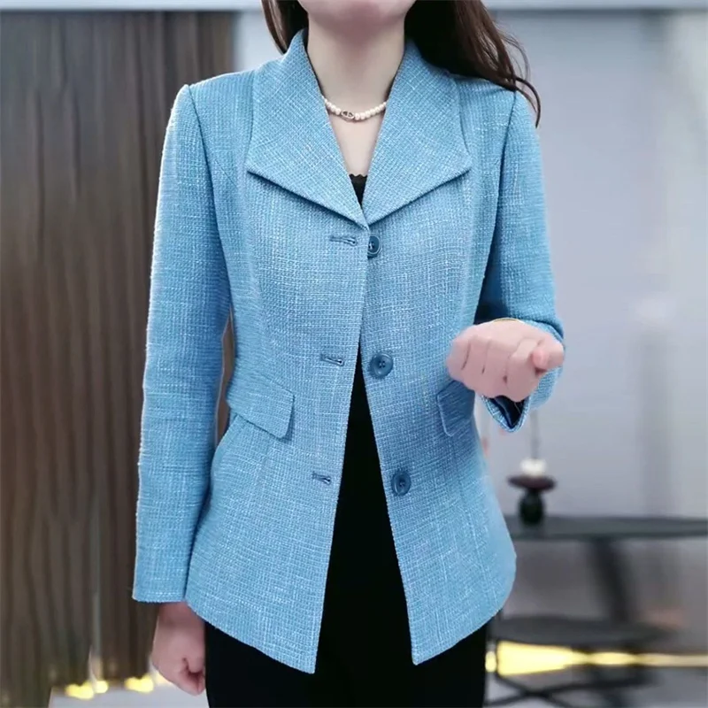 Middle Aged Elderly Women's Suits Small Fragrant Style Blue Suit Jacket Spring Autumn 2026 New Fashion Slim Suit Jacket Top