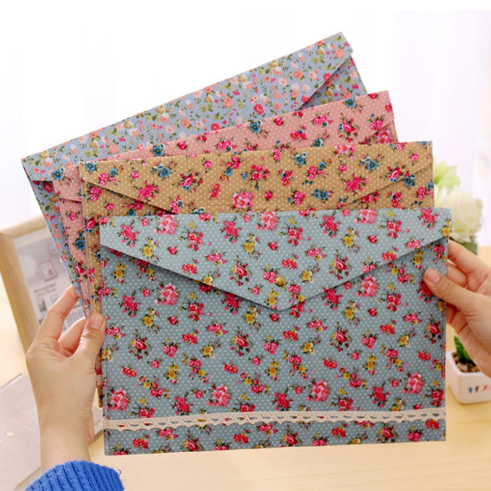 Filing Products Vintage Stationery A4 Documents Durable Filing Bag Flower Files Folder Floral Files Folder Felt Filing Bag