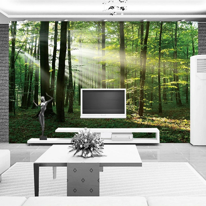 Custom 3D Photo Wallpaper Woods Sunlight Green Forest Wall Painting Bedroom Living Room Sofa TV Background Papier Peint Mural 3D