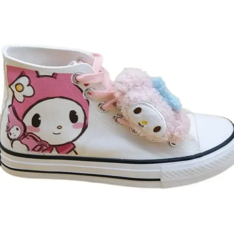 2024 Spring Autumn New High Top Canvas Shoes My Melody Student Sneakers Lovers Lolita Cartoon Kuromi Women Shoes Off White Shoes