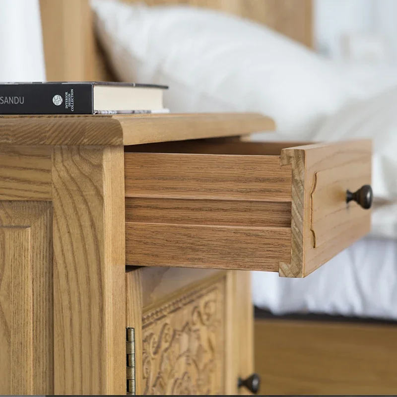 Stolik nocny z litego drewna, rzeźbiony, z pojedynczą drzwiczką i szufladą, szafka boczna artystyczna, samodzielna szafka do przechowywania, HIT