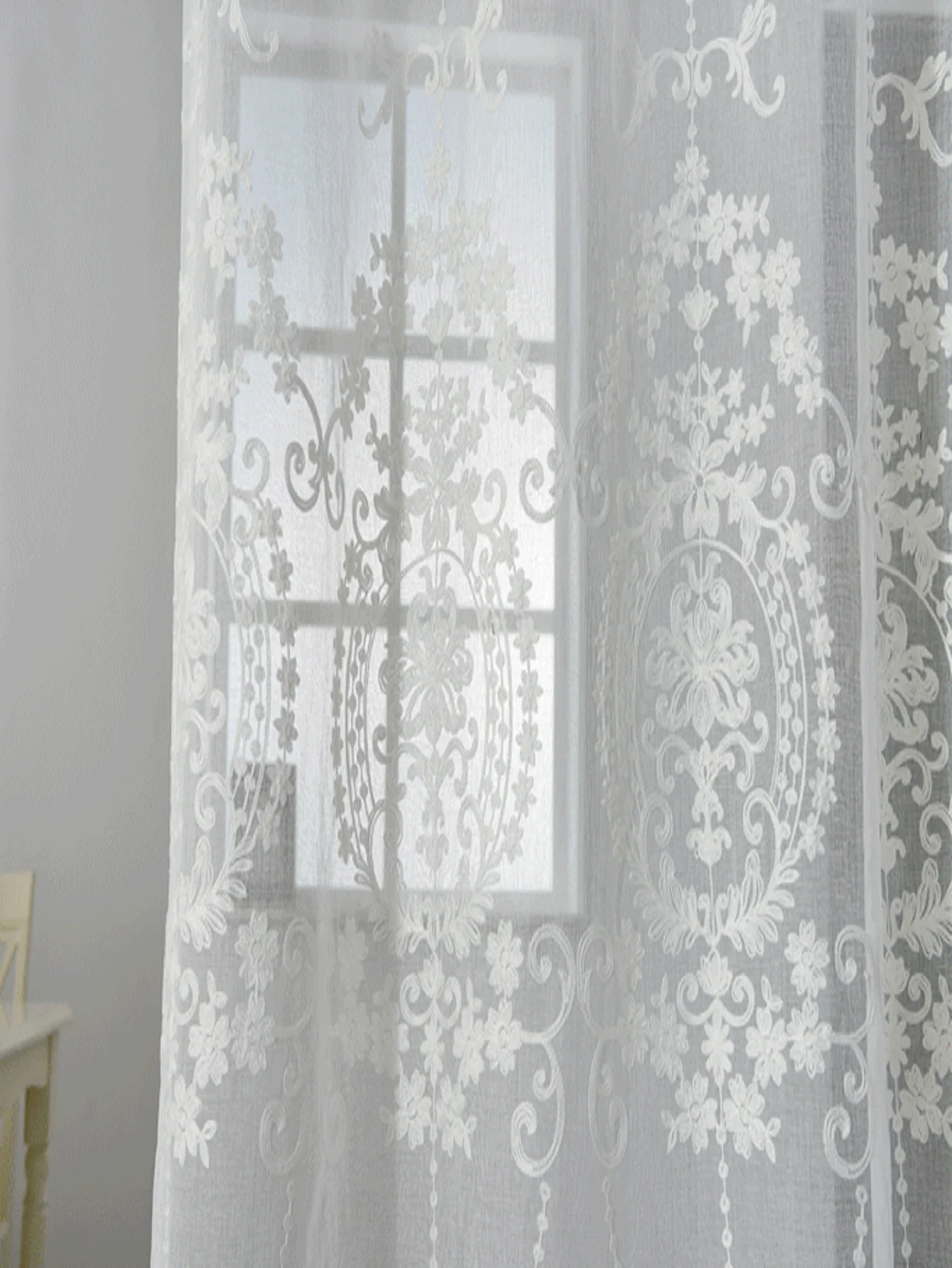 

1PC High-end White Embroidered Flower Screen European Style Voile Tulle Bedroom Living Room Window Curtains