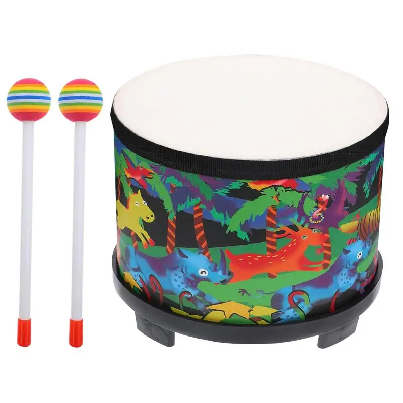 Drum For Toddler 8 Inch Carnival Percussion Instrument Wooden Preschool Floor Babies Drum With 2 Mallets For Christmas