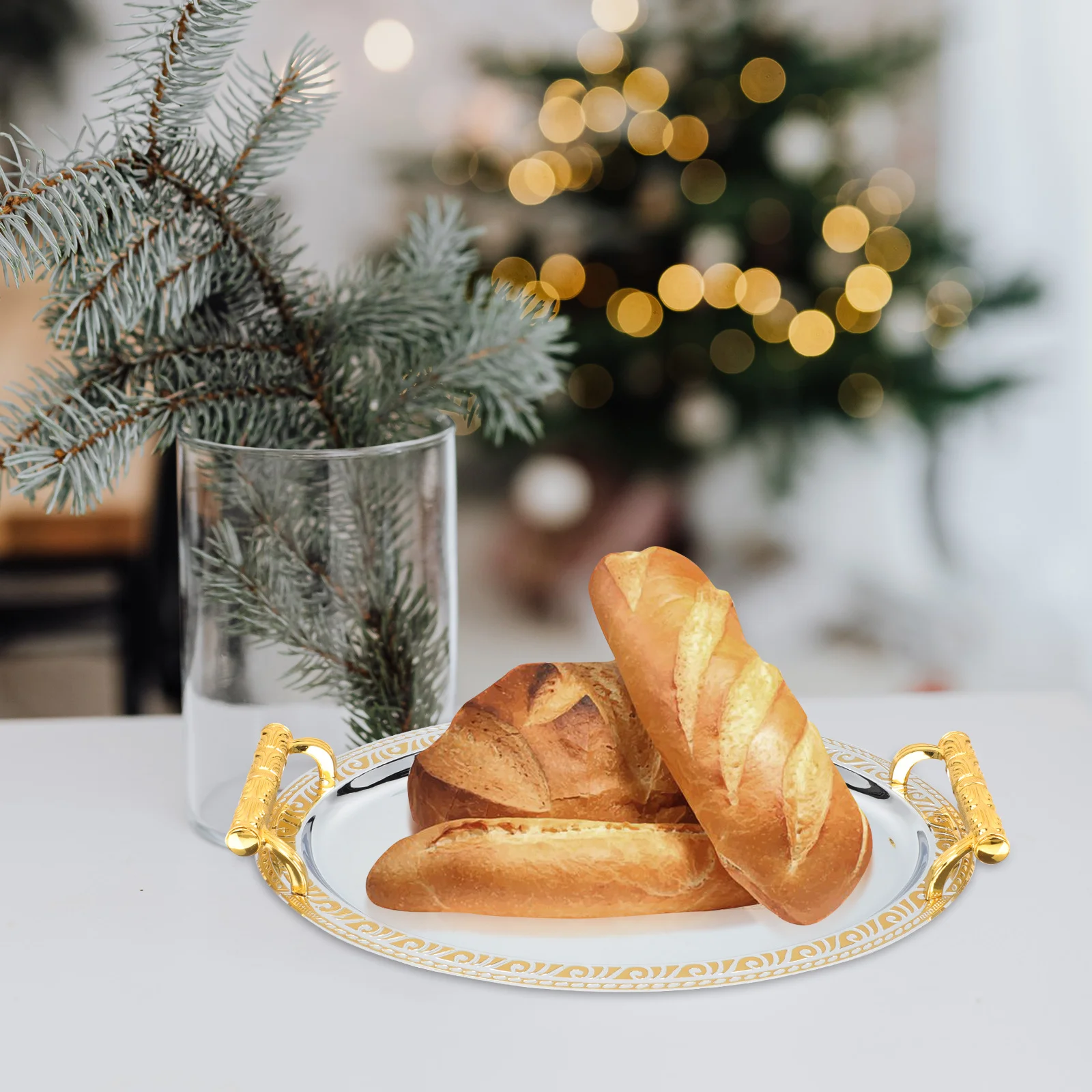 

Multi-Function Stainless Steel Serving Tray Food-Grade Safe for Fruits Desserts Snacks Storage Smooth Edge Coffee Table Tray