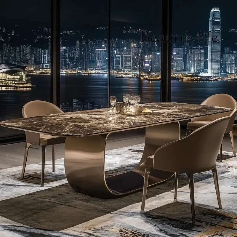 Z Square Jade Luxury Stone Dining Table Modern Style Villa Light Luxury Marble Customization Advanced Simplicity