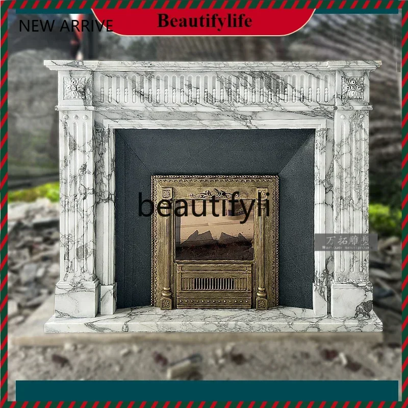 

KK32 Marble white stone French retro living room entrance American simple fireplace decorative cabinet