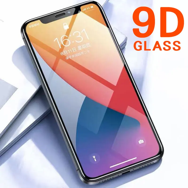 9D Protective Tempered Glass For iPhone 11 12 13 14 15 Pro Max Screen Protector Film For iPhone XR X XS Max 13 12 Mini Glass