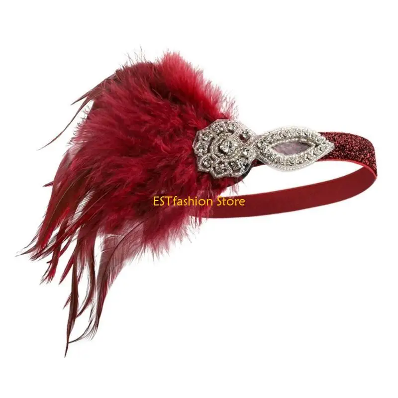 

Y5GC Vintage Flapper Accessories Rhinestones Headpiece Earring Masquerade Party Wear