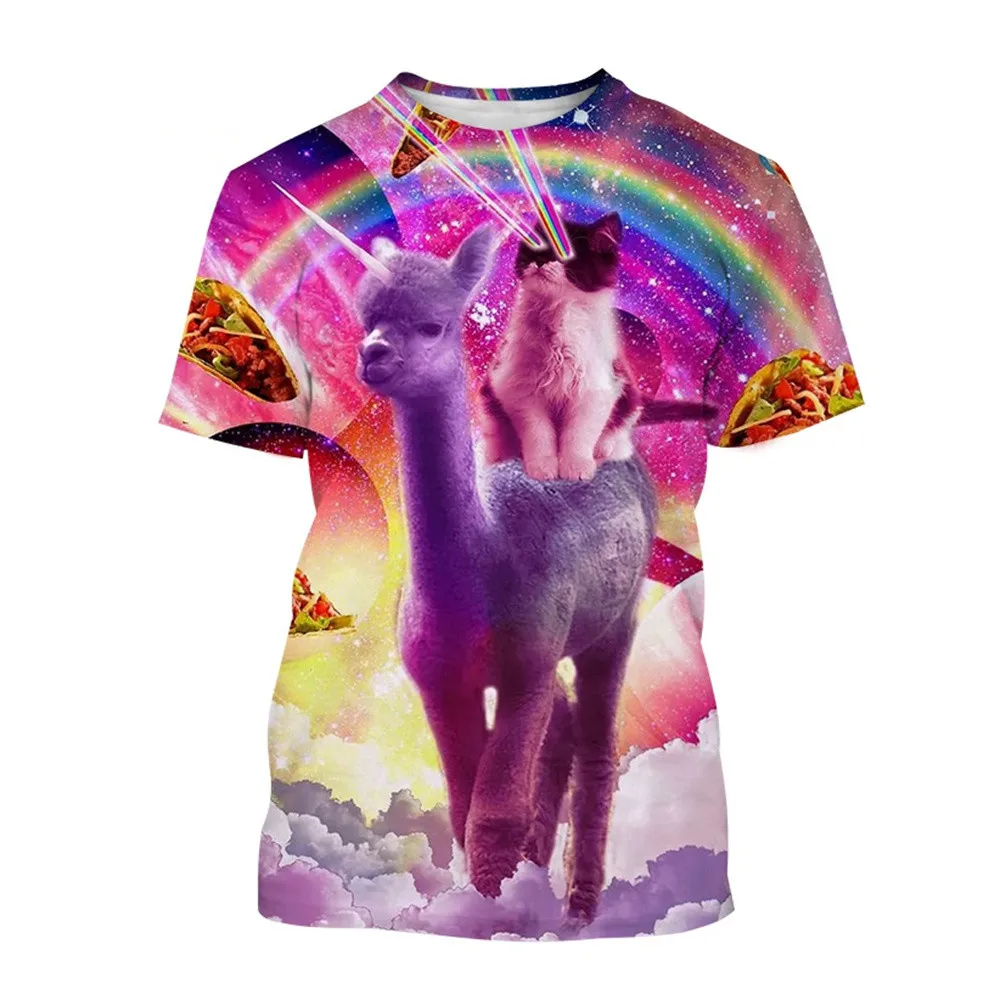 Unisex 2024 Cool Animal Cat Tshirt Men Women Galaxy Space Lovely Kitten Cat 3d T Shirts Pizza Funny Street Top Tee Short Sleeve