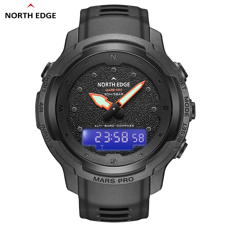 North Edge Mars Pro Outdoors Sports Watch Carbon Fiber Waterproof Clock Altituder Compass Lightweight Watch Reloj Hombre