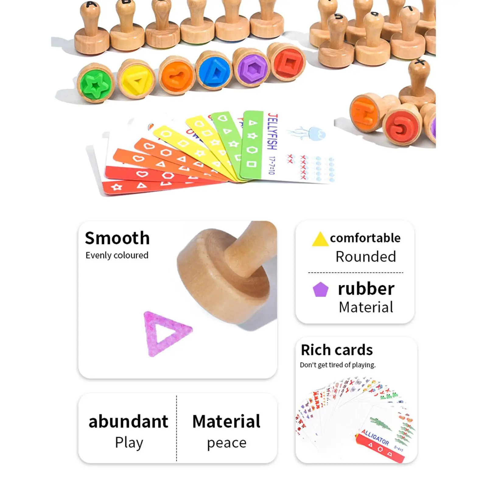 木製アルファベット数字スタンプ教育学習玩具-abc-スペル練習フラッシュカード-アート＆クラフト-数字0-9-幼児・子供向け