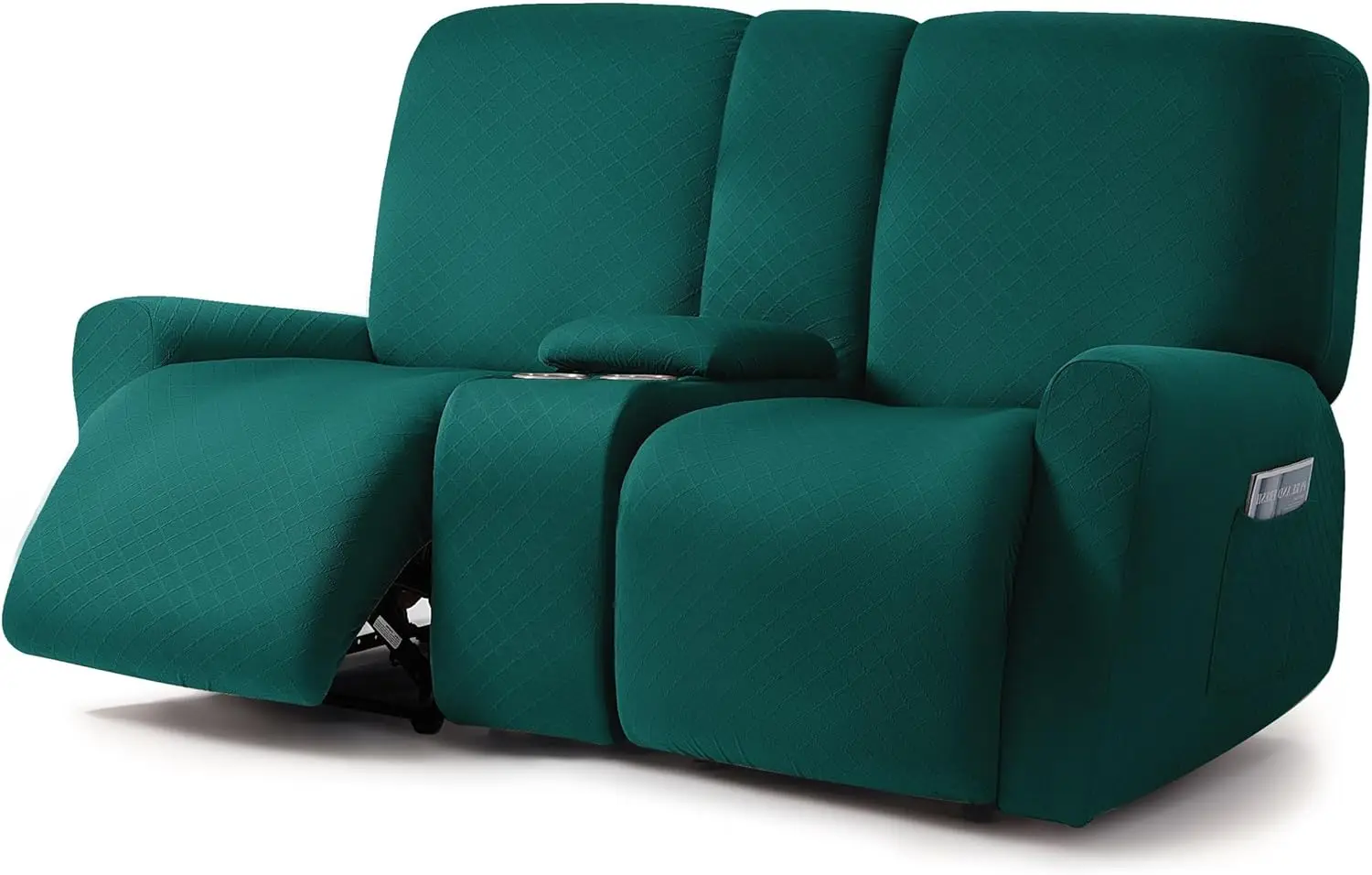 

Squared Jacquard Design Reclining Loveseat With Middle Console Slipcover, 8-Piece Stretch Sofa Covers, 2 Seat Recliner Cover