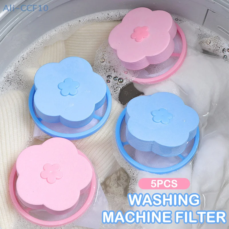 5Pcs Laundry Pet Hair Catcher Reusable Household Hair Filter Washer Lint Trap Net Pouch Washing Machine Floating Lint Filter Bag