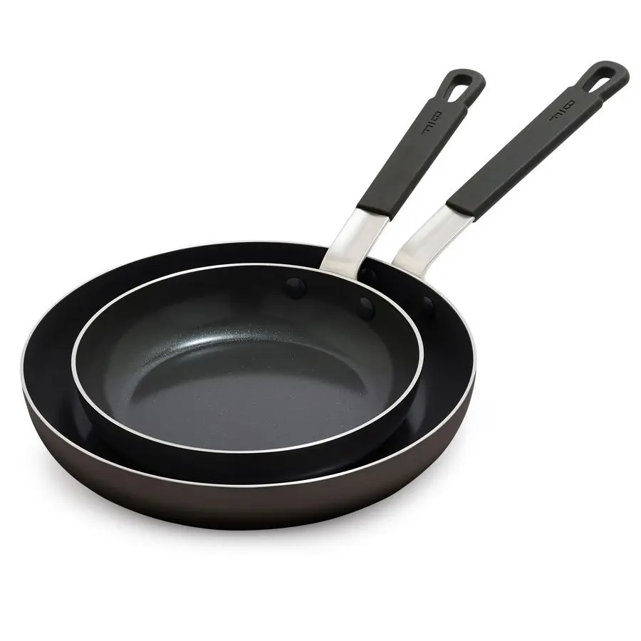 

x Bobby Flay 2 Piece 8 and 10 Nonstick Frying Pan Skillet Set, PFASFree Diamond Ceramic, Induction Suitable, StayCool Silicone H