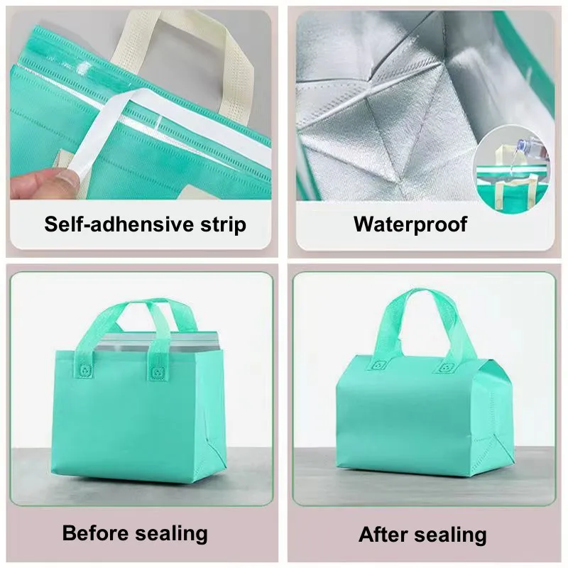 StoBag 25pcs Non-woven Lunch Tote Bags Box Fabric Portable Food Cake Drinks Packaging Keep Warm Cold Delivery Reusable Pouches