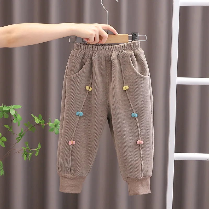 Baby Girls Velvet Pants Kids Bow-knot Trousers Pocket Pant 2024 Spring Autumn Winter 1 To 4 Years Childre's Clothing Casual image 4