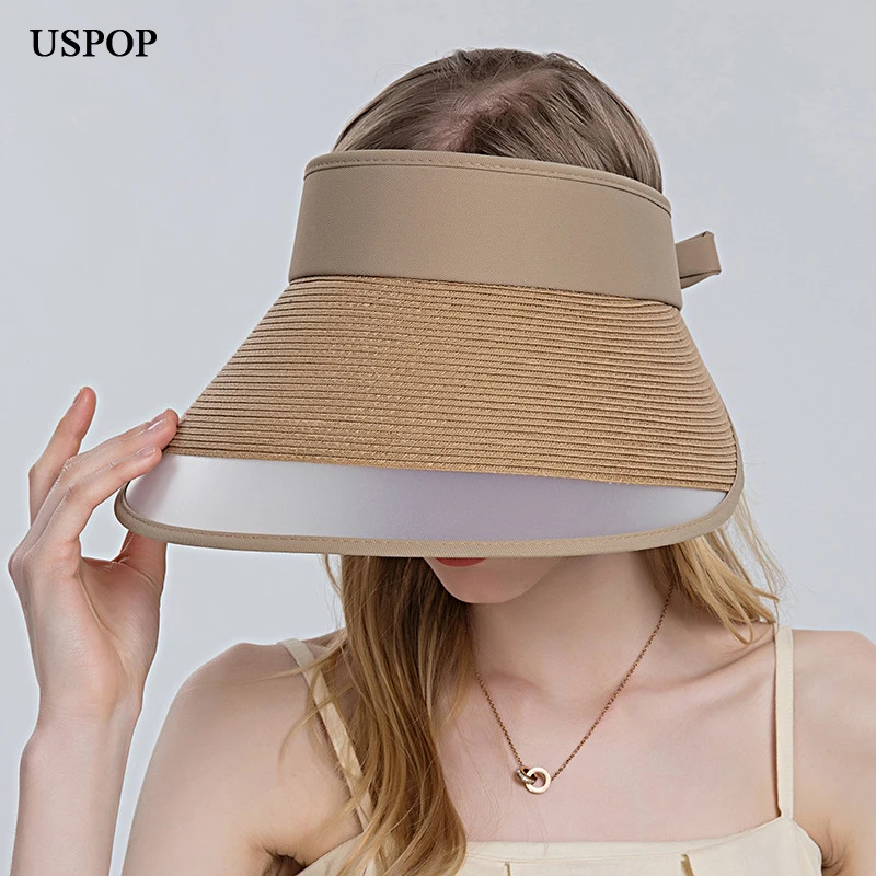 

USPOP 2022 New Summer Straw Sun Hats Women Straw Caps Ribbon Bow Beach Hats Sun Shade