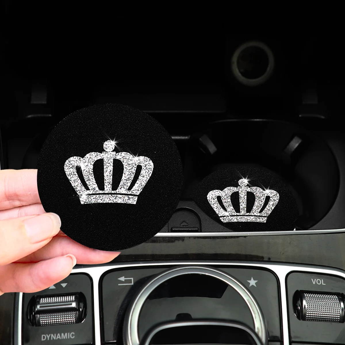 2 waterproof non-slip pads imitation diamond Crown Blingbling Flash car General Purpose water coaster car supplies