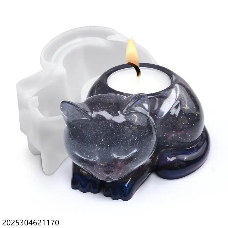 Sleeping Cat Memorial Silicone Mold For Resin Cat Candle Holder Animal Keepsake Sympathy Gift