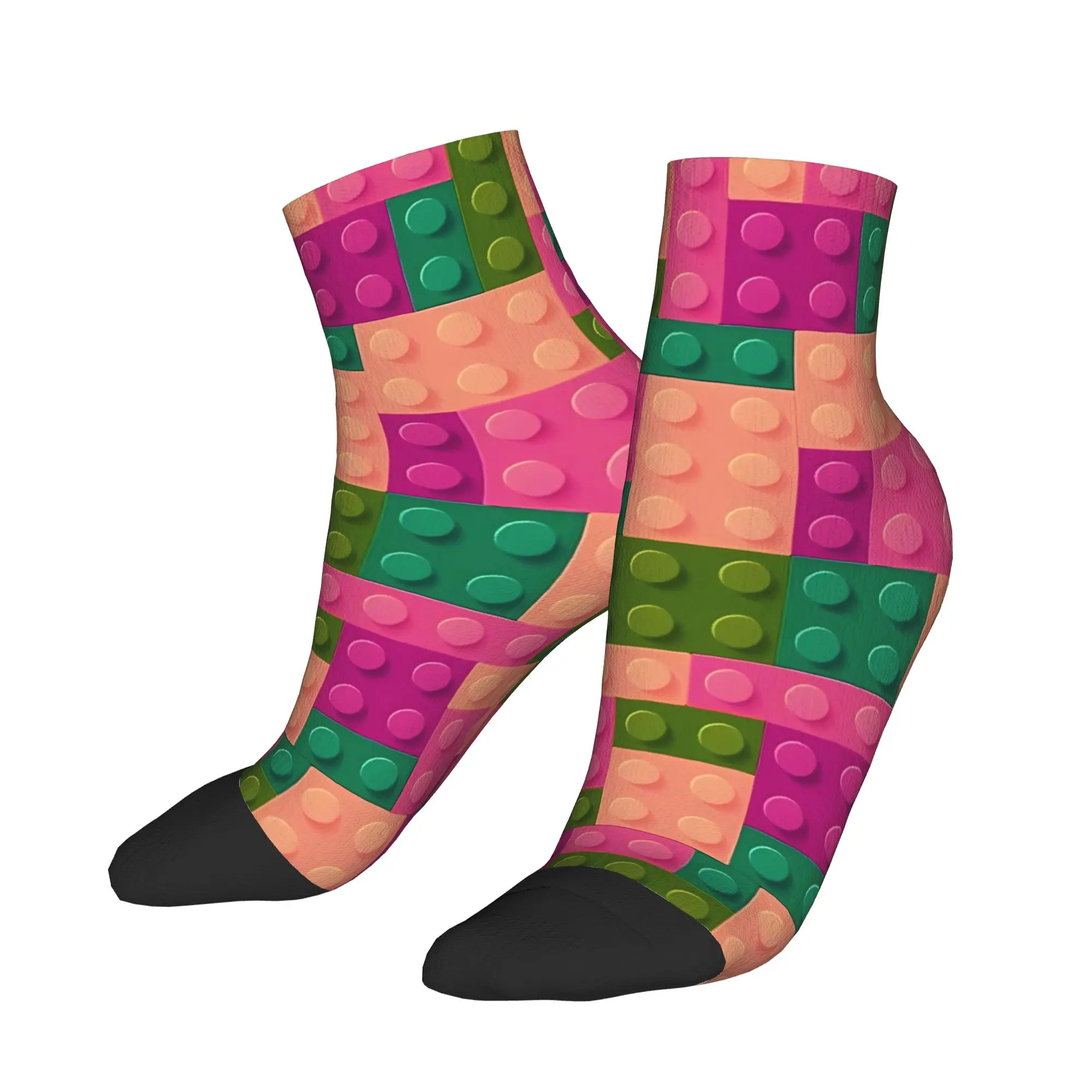 Pink Green Building Blocks Pattern Ankle Socks  Anti Slip Soft Running Sports Socks For Men Summer Vintage Graphic Sock