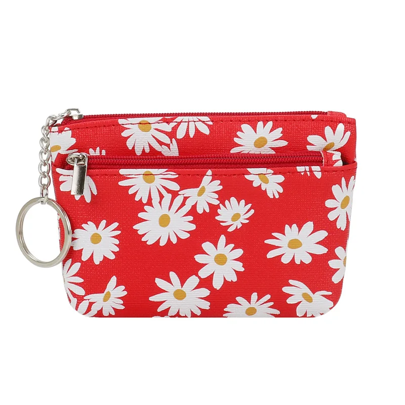 Daisy Print Coin Purse Women Mini Wallets Clutch with Zipper Keychain Small Coin Pouch Bag Female Pouch Key Card Holder Wallet