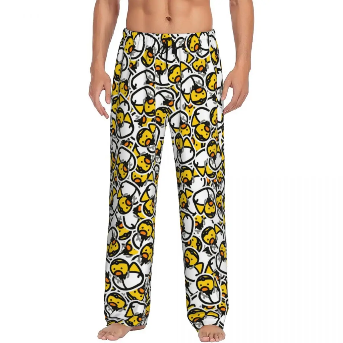 Men's Yellow Cartoon Animal Rubber Duck Pajama Pants Custom Printed Sleep Sleepwear Bottoms with Pockets