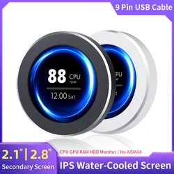 Écran secondaire USB IPS, écran LCD rond refroidi à l'eau, CPU, GPU, RAM, HDD, surveillance gratuite, AIDA64, 2.1 pouces, 2.8 pouces, 480x480 USB