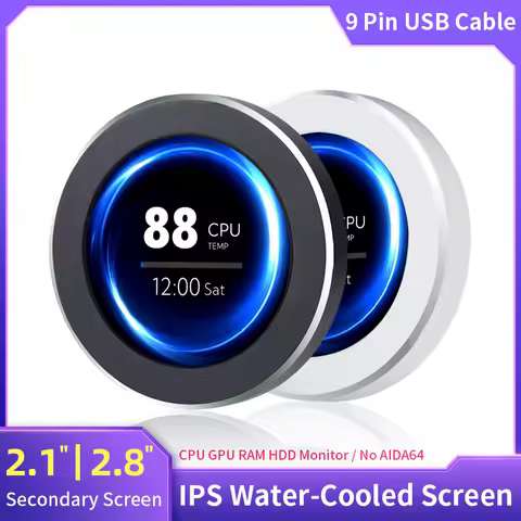 2.1 / 2.8 Inch IPS USB Secondary Screen 480x480 USB Water-Cooled Round LCD Display CPU GPU RAM HDD Monitoring Freely AIDA64