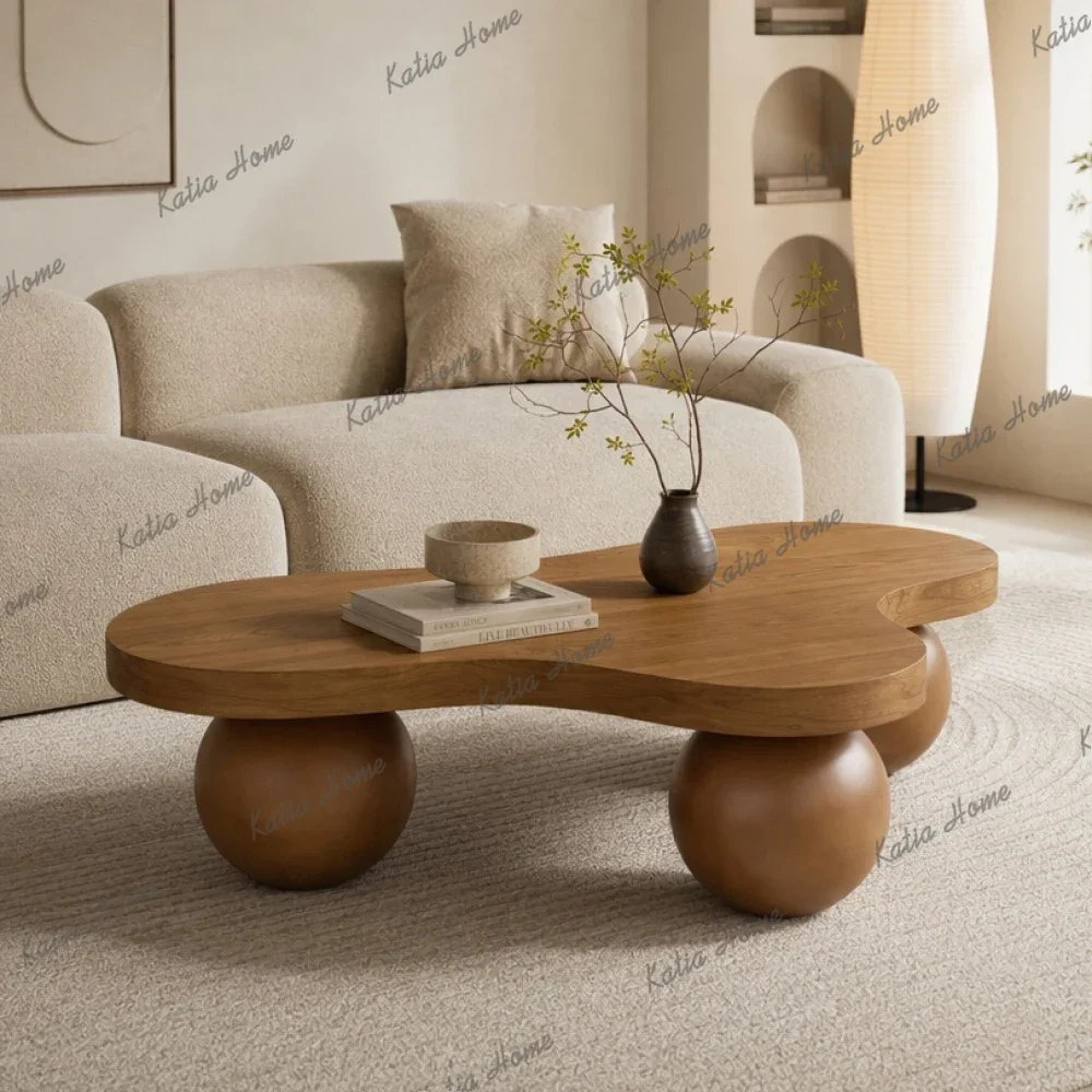 LSModern Cloud Shaped Center Table,Unique Coffee Table, Abstract Cool Funky Irregular Shape Low Profile Wooden Living Room Table