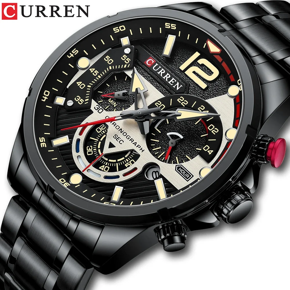 CURREN 8395 Fashion Quartz Watch Men Leisure Sports Watch Stainless Steel Timing Dial Calendar Night Light Clock Watches for Man