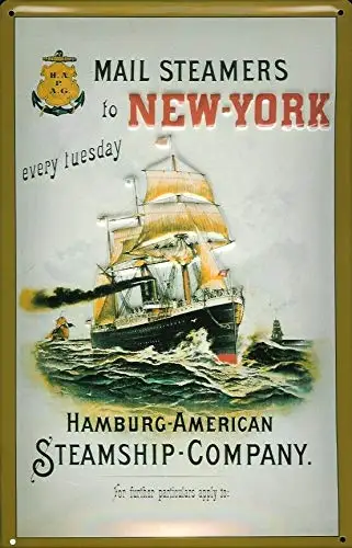 

Mail Steamers New York Theme Metal Tin Sign 8x12 Inch Home Kitchen Travel Decor Retro Tin Sign