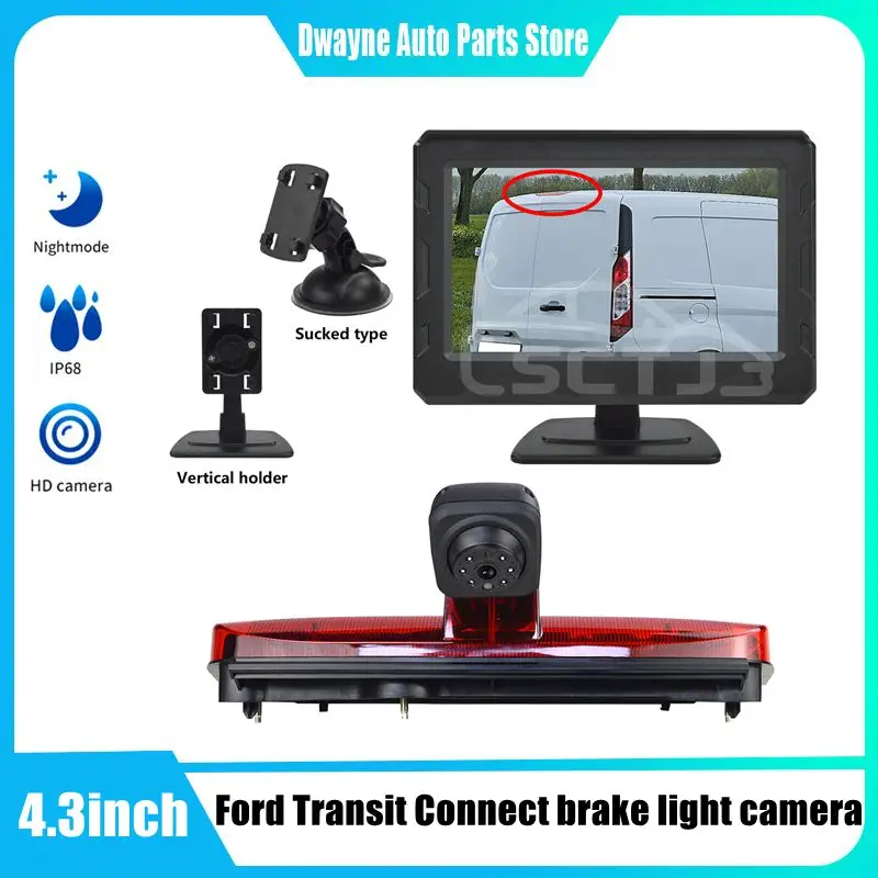 

Brake Light Camera Reverse Rearview Camera For Ford Transit Connect High Brake Lights 2014-2017 With 4.3-Inch Reverse Monitor