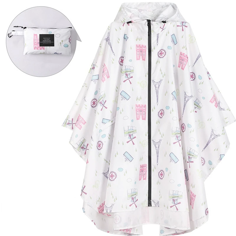 Raincoat Women Fashion Portable Cloak Thickened Floral Cloak Waterproof Antifouling Wind Proof Soft Fabric Rain Jacket Rainwear