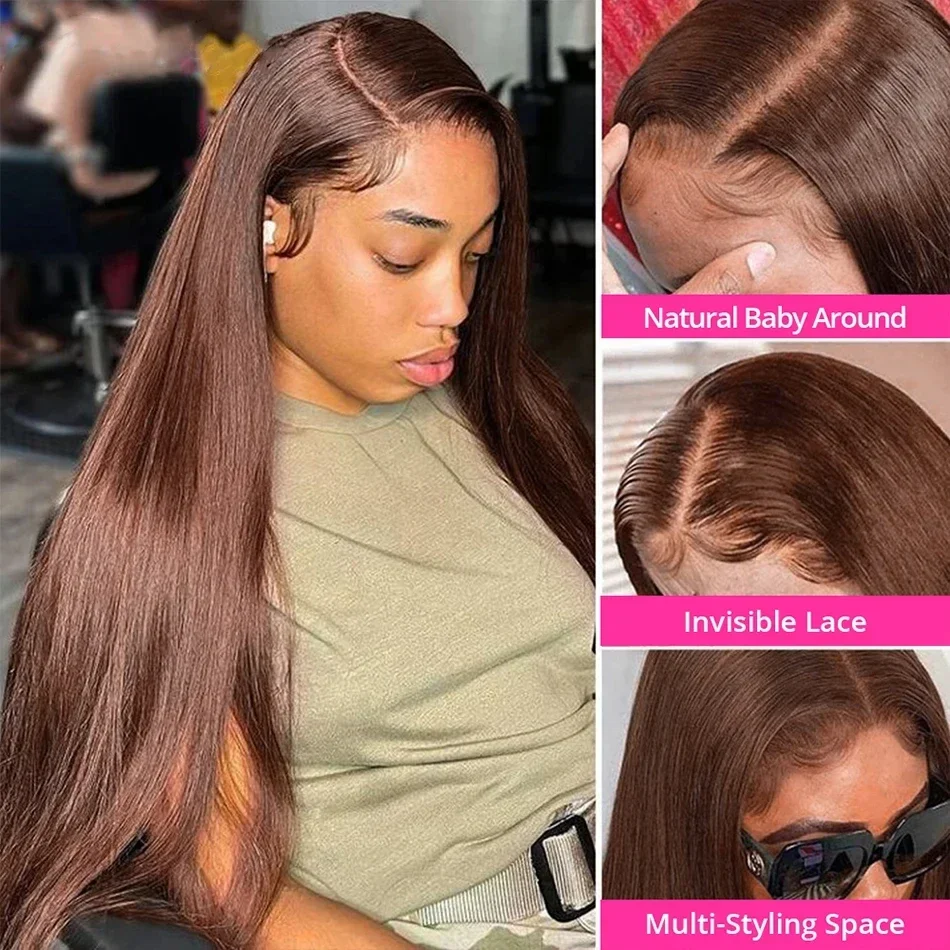 13x6 HD Lace Frontal Wig Chocolate Brown Lace Front Wigs 30 Inch Bone Straight Brazilian Human Hair Wig For Women Colored Wigs image 2