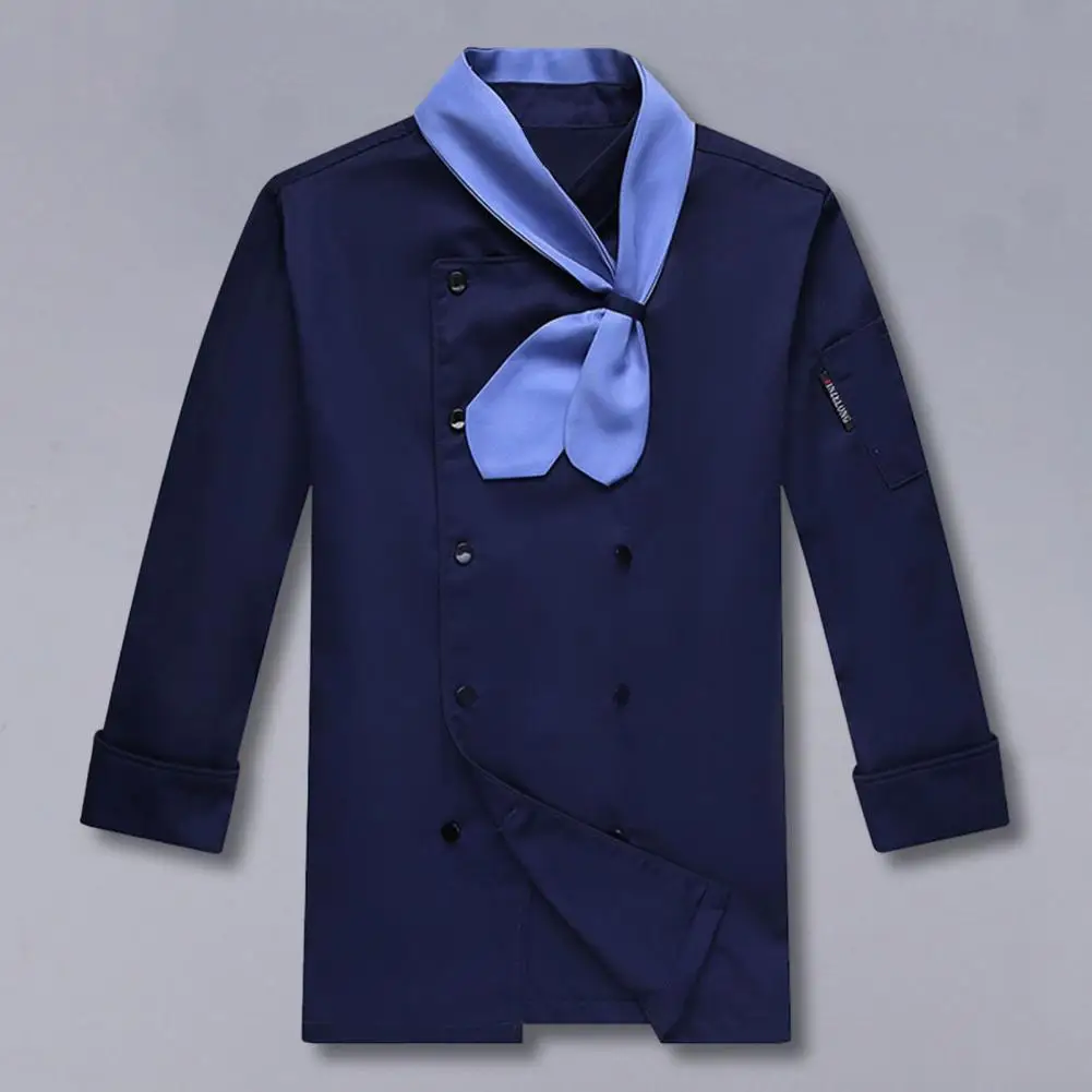 Stand Collar Long Sleeves Chef Attire Professional Chef Uniform with Scarf Tie for Men Women Double-breasted Buttons for Chefs