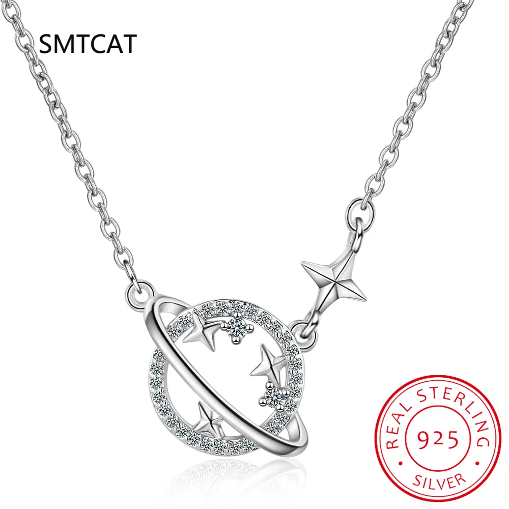 Planet Necklace 925 Sterling Silver Star Moon Saturn Universe Space Pendant Birthday Jewelry Gifts for Women Girls SCN513