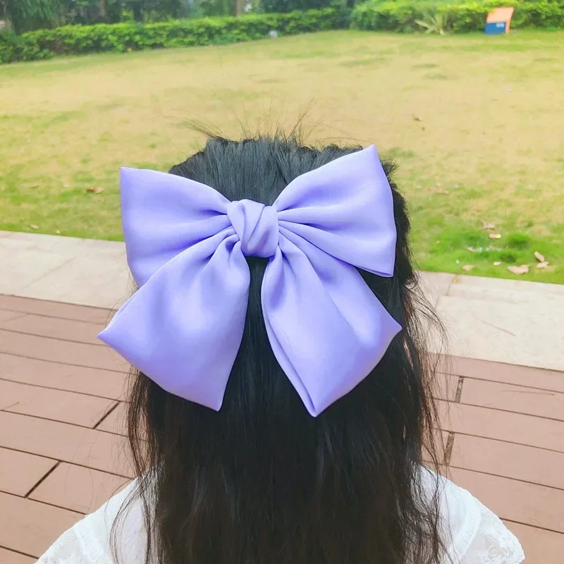 Mode Einfarbig Satin Band Grips Große Große Schleife Haarnadel Für Frauen Mädchen Trendy Haar Clip Nette Haarspange Haar Zubehör – Detail 12