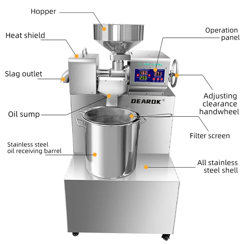 DEAROK-P30 Medium-sized Commercial Oil Press Fully Automatic Digital Display Temperature Control Oil Press 2520W Power 20-30KG/H