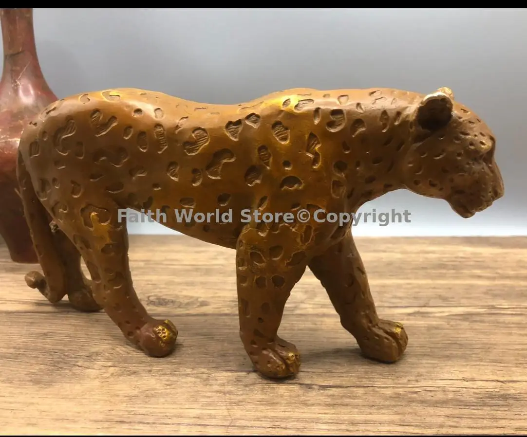 TOP collection bronze sculpture statue home office bar decoration art Animal ornament leopard cheetah tiger 26cm long