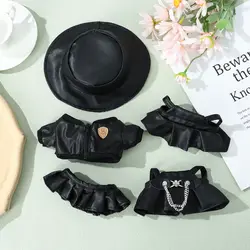 20cm Fashion Doll PU Leather Jacket Doll Hat Skirt Suit Clothing Gifts Plush Doll's Clothes Outfit Accessories for Idol Dolls