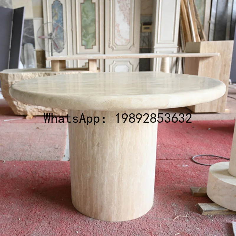 LYY natural travertine dining table model room western restaurant round modern villa dining table
