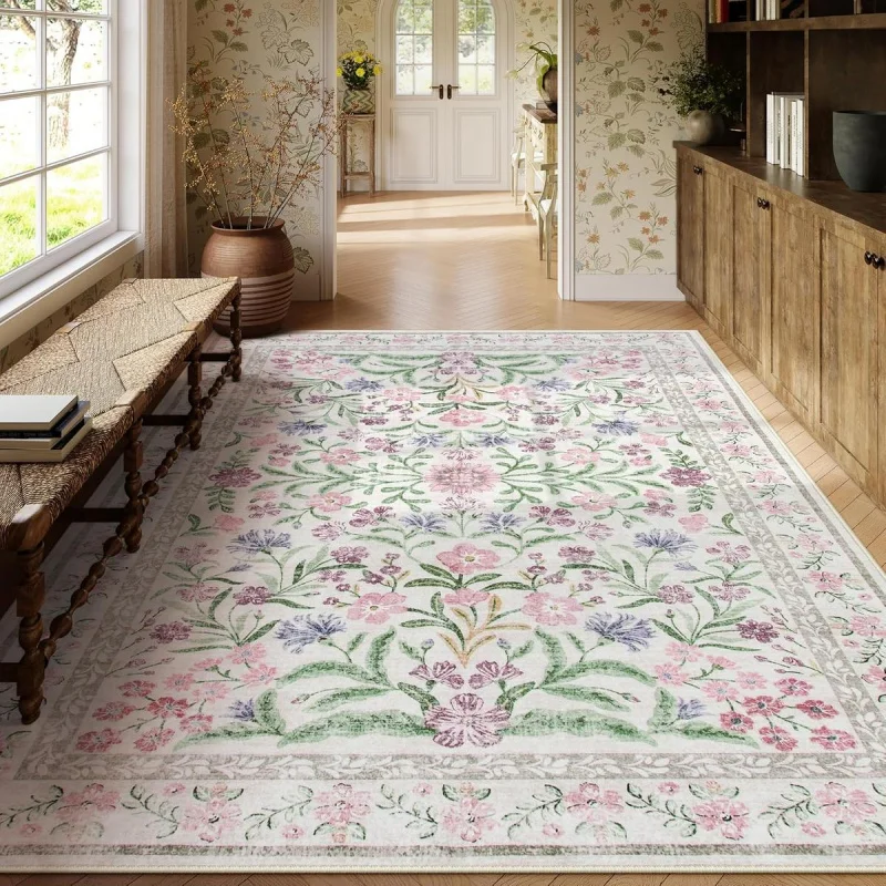 VIKAMA French Countryside Flower Living Room Carpet Light Luxury Sofa Tea Table Mat Bedroom Fully Covered With Decorative Carpet