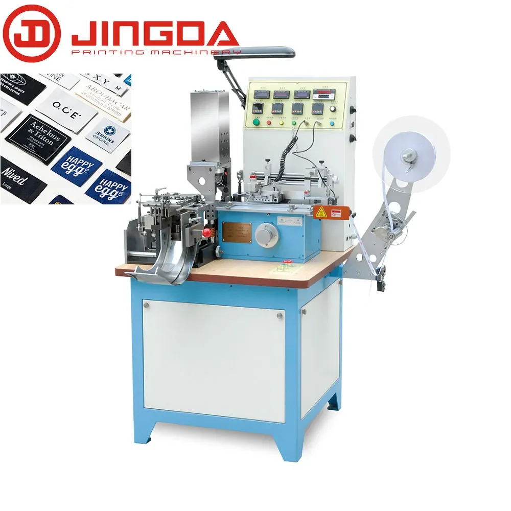 Jingda Polyester Satin Ribbon T Shirt Garment Care Label Ultrasonic Label Cutting and Center Folding Machine