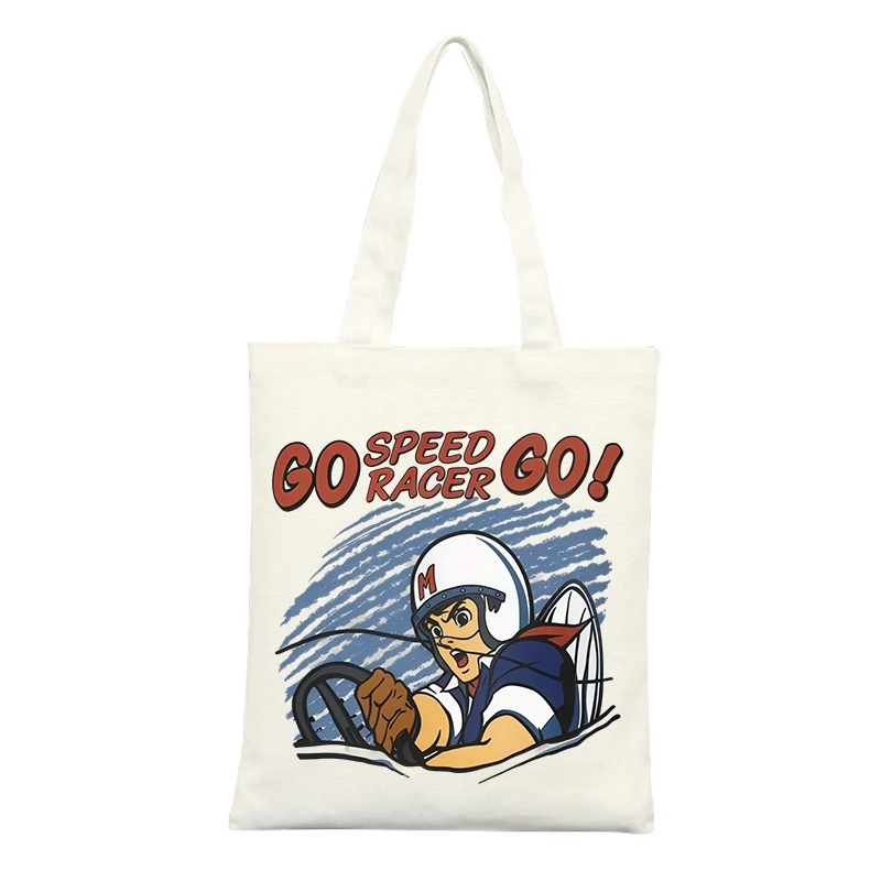 Racing Driver Graphic Canvas Tote Bag with Slogan-style Print, Retro Style for Casual Shopping and Daily Use