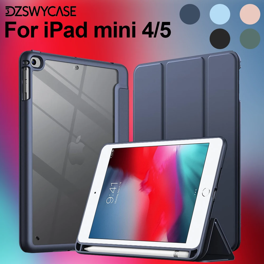 

Чехол для iPad Mini 5/4 7,9 дюйма, модель 2019/2015 с держателем для карандашей, прозрачная задняя тонкая подставка, противоударный чехол для планшета