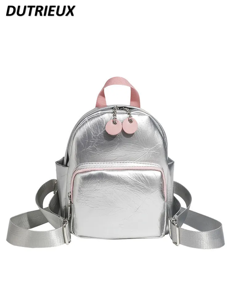 

Модные женские рюкзаки в Корейском стиле, новинка 2024, весенне-осенние сумки, женский простой Универсальный серебристый повседневный рюкзак для женщин