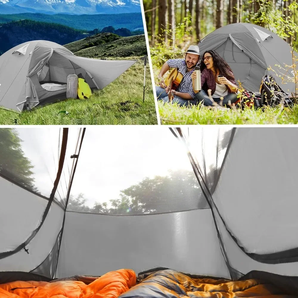 Tourist Awning Camping Tent 1/2/3/4 Person Tent Waterproof Two Doors Backpacking Tent Easy Setup Lightweight for Outdoor Pergola